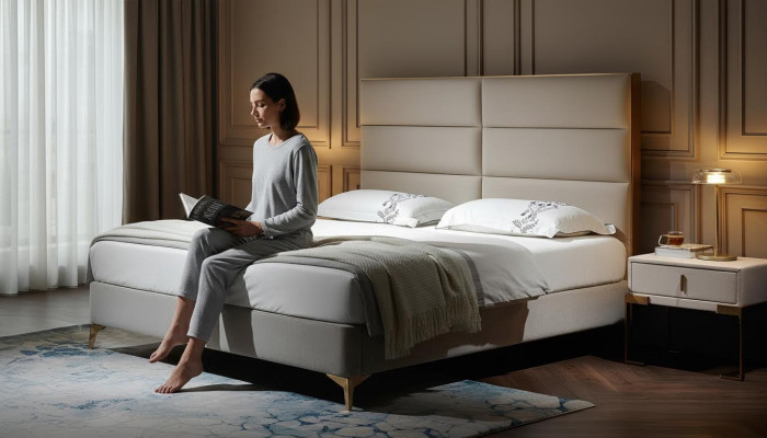 Cama Cama de matrimonio Diseño Lujo Lujoso Cama tapizada Cama de diseño Textil Camas Cama doble