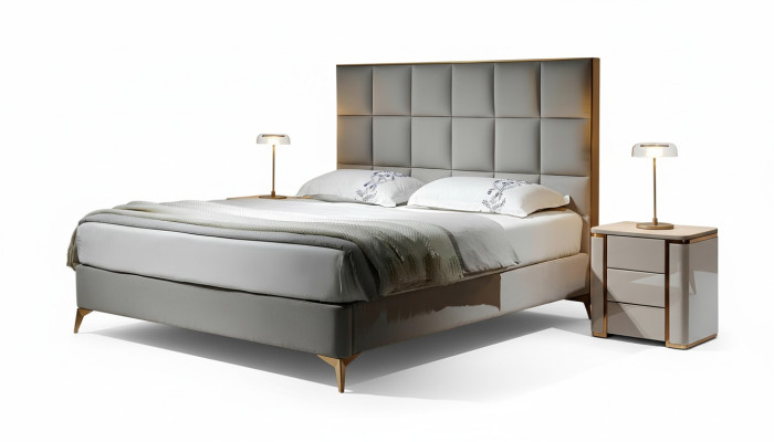 Diseño cama dormitorio camas textil hotel lujo tapizado asiento tela muebles nuevo.