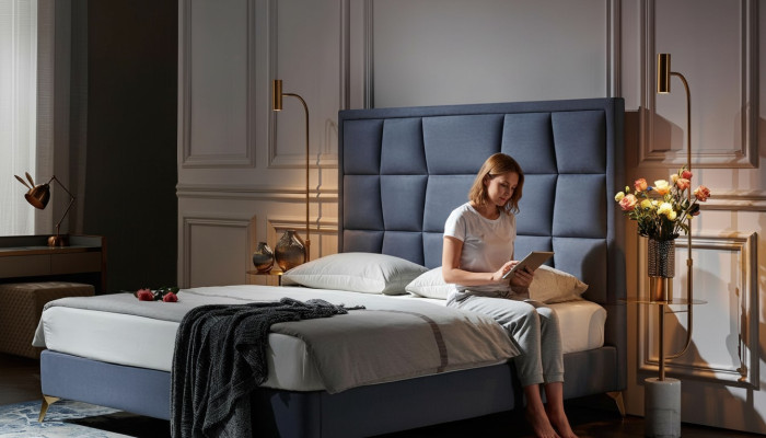 Diseño Cama Dormitorio Camas Textil Hotel Lujo Tapicería Asiento Tejido Nuevo Muebles