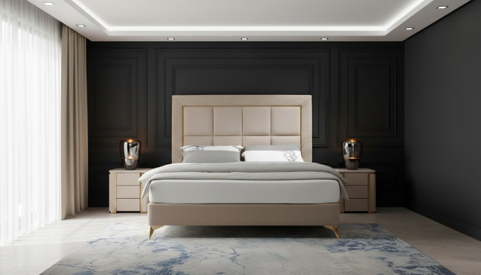 Diseño de camas dobles de lujo para hoteles, muebles de hotel de lujo, cama de dormitorio de lujo tapizada nueva.