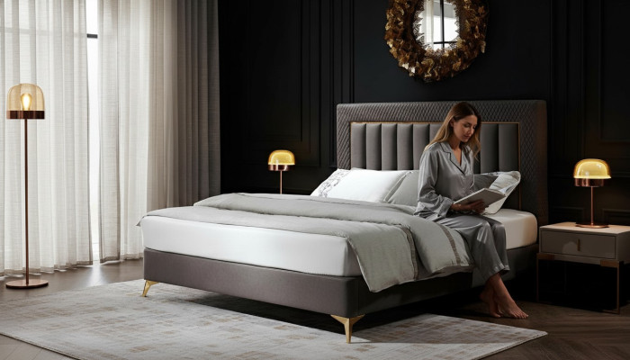 Dormitorio completo Cama 2x mesita de noche 3 piezas. Conjunto de diseño de lujo Juegos completos