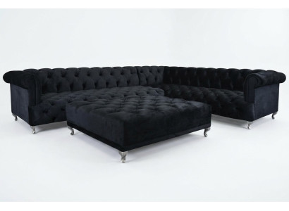 Sofá esquinero Chesterfield diseño con cojines conjunto de esquina + taburete sofá esquinero.