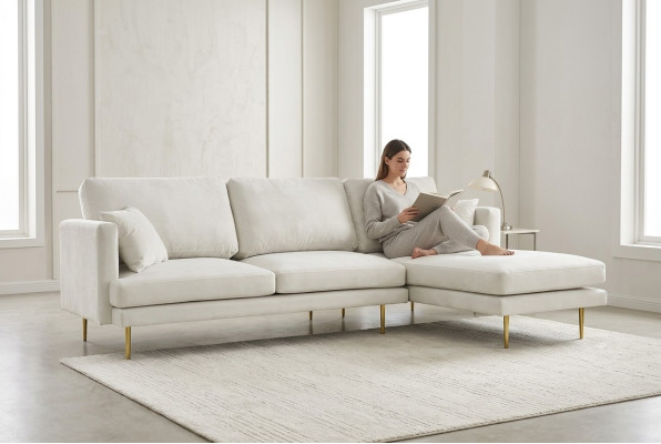 Elegancia en blanco para tu exclusivo sofá de diseño en el lujoso estilo en forma de L.