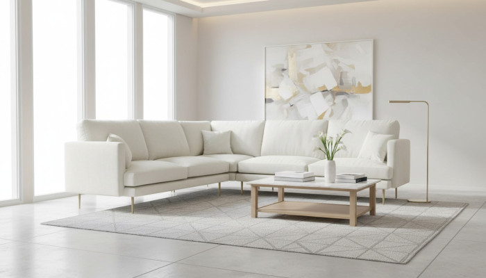 Elegancia en blanco para tu exclusivo sofá de diseño en el lujoso estilo en forma de L.
