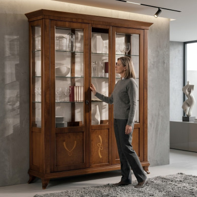 Vitrine Muebles de salón Cómoda Madera maciza Vitrinas Armario de vidrio Madera maciza.