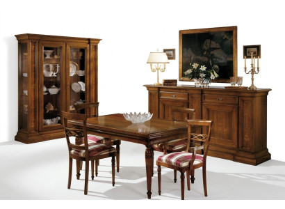Mesa de comedor completa con 4 sillas, conjunto de comedor, grupo de comedor de madera, vitrina y cómoda.