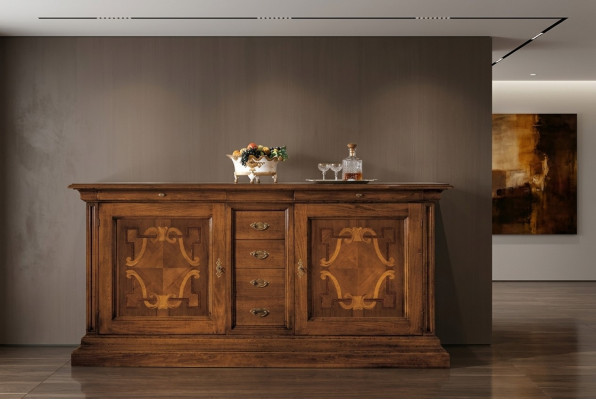 Muebles de lujo de madera italiana, lado buffet estilo barroco, cómoda, aparador de madera maciza.