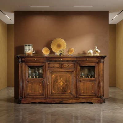 Aparador Cómoda Cajón Vitrina Sala de estar Madera Vitrina Bufé Nuevo