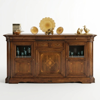 Aparador Cómoda Cajón Vitrina Sala de estar Madera Vitrina Bufé Nuevo