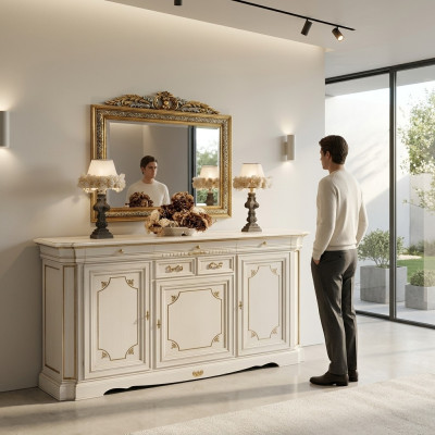 Diseño cómoda mueble aparador clásico salón madera armario lujo Italia.