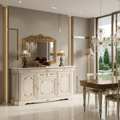 Diseño cómoda mueble aparador clásico salón madera armario lujo Italia.