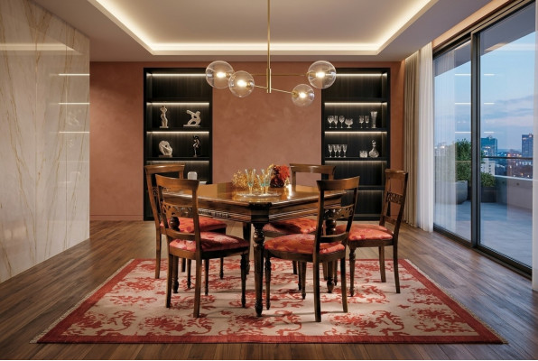 Conjunto de sillas de comedor, modernas, tapizadas con respaldo de diseño, nuevo, de madera.