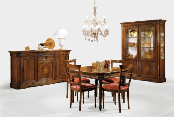 Juego de comedor Mesa de comedor 4 sillas Cómoda Vitrina Conjunto de mesa Grupo de 7 piezas Muebles