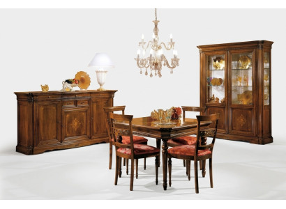 Juego de comedor Mesa de comedor 4 sillas Cómoda Vitrina Conjunto de mesa Grupo de 7 piezas Muebles