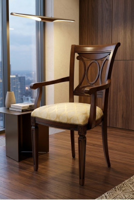 Diseño de silla de madera maciza con reposabrazos para comedor, sala de estar u oficina.