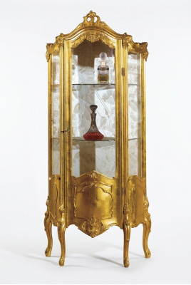 Vitrina de madera dorada, armario de vidrio, armarios de cristal, estante, vitrinas. Muebles italianos nuevos.