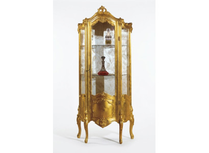 Vitrina de madera dorada, armario de vidrio, armarios de cristal, estante, vitrinas. Muebles italianos nuevos.