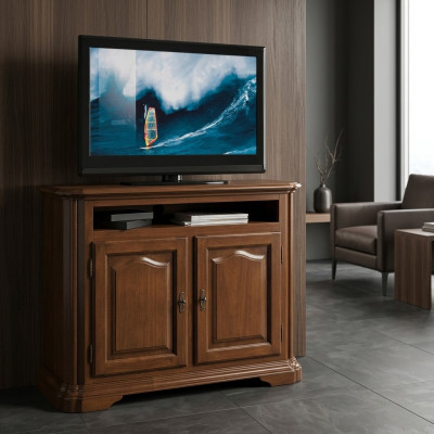 Mueble de TV rtv en el salón, diseño de estantería de madera marrón, estantes, lowboard de Italia, nuevo.