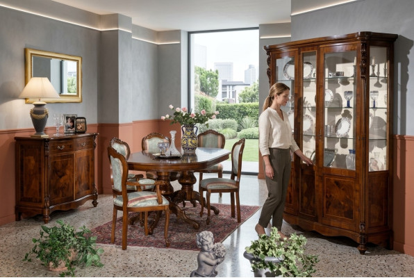 Conjunto de mesa de comedor de madera con sillas, muebles de comedor italiano.