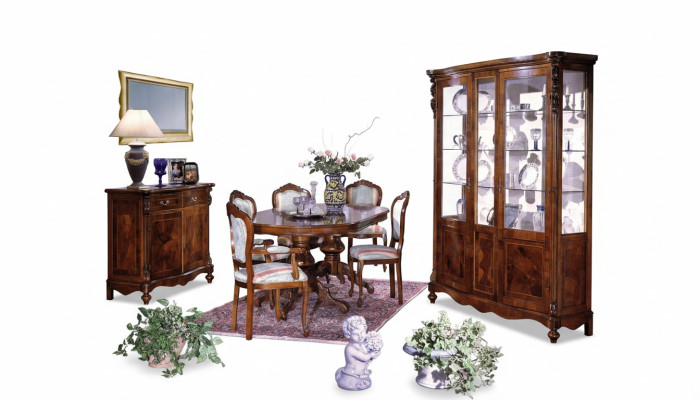 Conjunto de mesa de comedor de madera con sillas, muebles de comedor italiano.