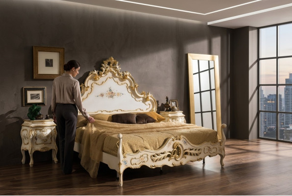 Dormitorio conjunto completo blanco Cama, 2 mesitas de noche Dormitorio Muebles Madera Nuevo