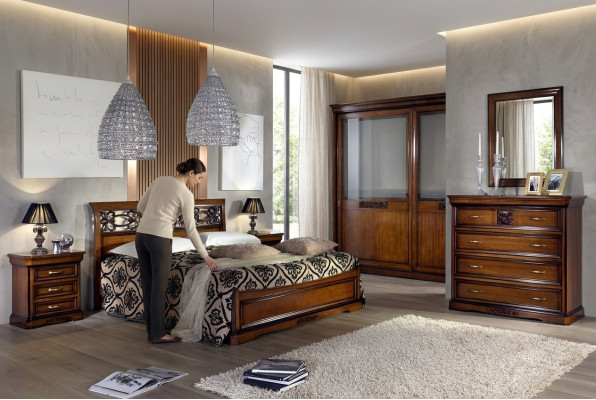 Habitación de madera marrón cama muebles de lujo Vaccari cav giovanni madera maciza Nuevo
