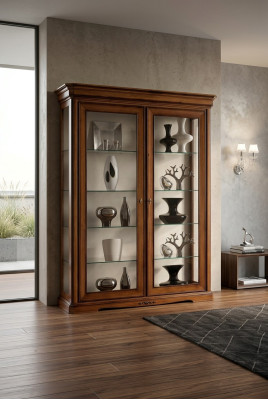 Vitrina de salón, armario, estantería de libros, aparador, muebles clásicos, estantes, madera.