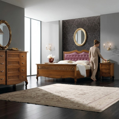 Cama de dormitorio de diseñador italiano 2x mesitas de noche cómoda 4 piezas set nuevo