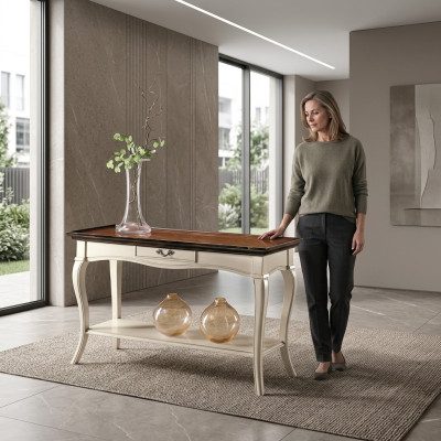 Mesita de noche de consola, mesa auxiliar de diseño moderno para dormitorio en madera blanca, nuevo.