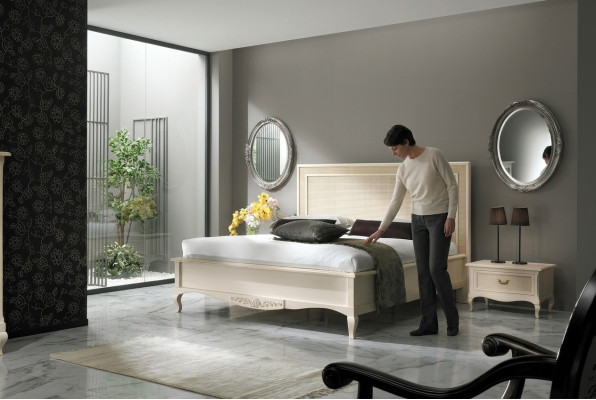 Dormitorio Cama Mesita de Noche Cama Doble Acolchado Juego de Camas Grupo de 3 Piezas.