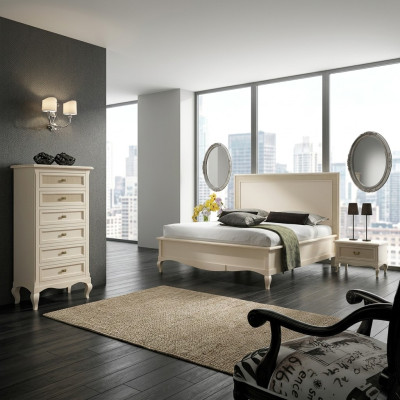 Italian bedroom furniture bed bedside table solid wood bed set 4 pieces.