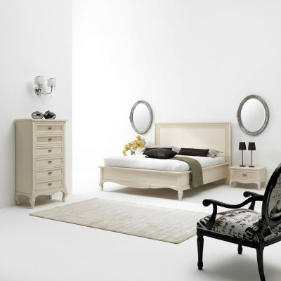 Italian bedroom furniture bed bedside table solid wood bed set 4 pieces.