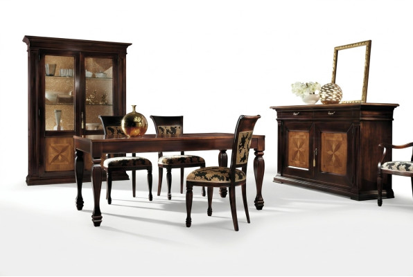 Mesa de comedor de lujo, mesa de madera maciza de lujo de Italia, mesa de comedor, mobiliario.