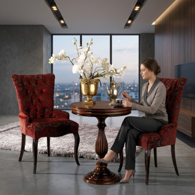 Sillas de salón de lujo sillón silla madera marrón muebles italianos tapizados.