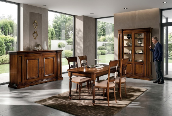 Mesa de comedor Set Juego de sillas 4x Vitrina Grupo de comedor Vitrinas 7 piezas Cómoda