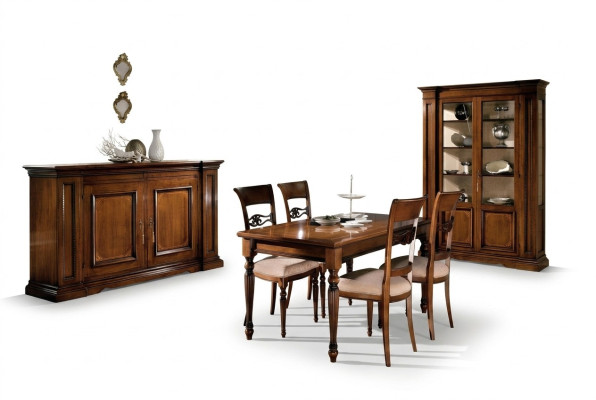 Mesa de comedor Set Juego de sillas 4x Vitrina Grupo de comedor Vitrinas 7 piezas Cómoda