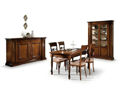 Mesa de comedor Set Juego de sillas 4x Vitrina Grupo de comedor Vitrinas 7 piezas Cómoda