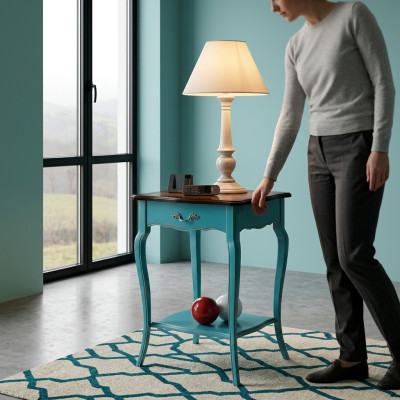Mesa de noche para consola, mesita auxiliar para dormitorio, diseño moderno, muebles de madera azul azur