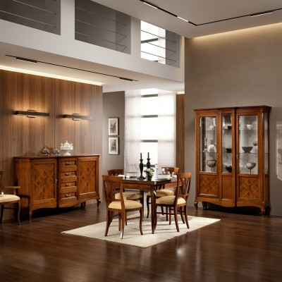 Juego de comedor con cómoda 4 sillas vitrina grupo de comedor mesa de 7 piezas.
