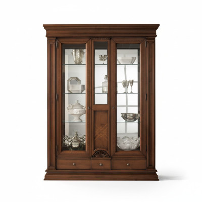 Mueble de madera con vitrina de vidrio, aparador de madera maciza para el salón.