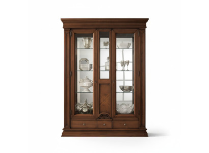 Mueble de madera con vitrina de vidrio, aparador de madera maciza para el salón.