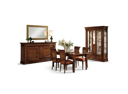 Comedor Mesa Sillas Cómoda Vitrina Grupo Conjunto Madera Marrón 7 piezas Set