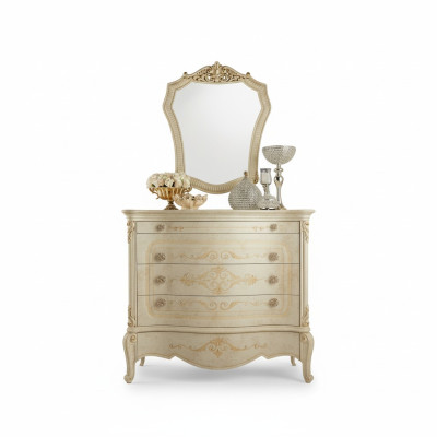 Cómoda de lujo en diseño de madera para el dormitorio con mesa de servidor nueva, gabinete de cómoda y estante.