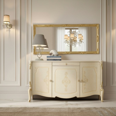 Cómoda con espejo de madera Muebles de Cómodas Armario Dormitorio Negro Aparador
