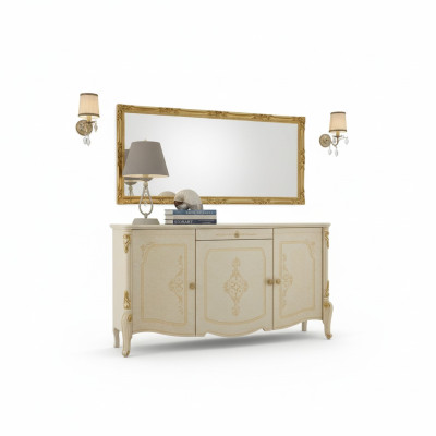 Cómoda con espejo de madera Muebles de Cómodas Armario Dormitorio Negro Aparador