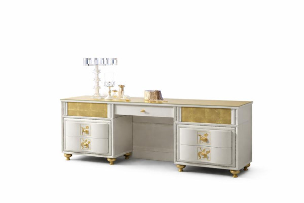 Mesa de tocador de diseño de lujo, espejo de tocador de maquillaje de mesa de consola de dormitorio.