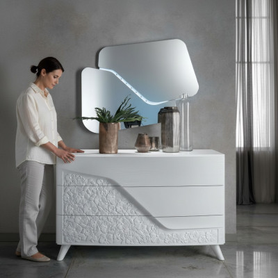 Cómoda con espejo Muebles de madera Gabinetes Armario Dormitorio Blanco Credenza Nuevo