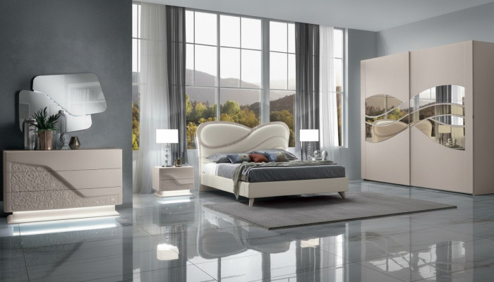 Dormitorio 5 piezas set. Cama de lujo 2 mesitas de noche cómoda armario de madera nuevo.