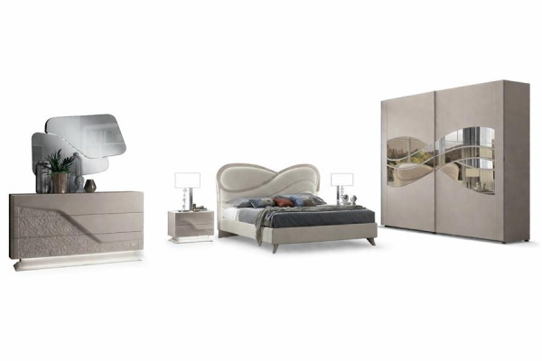 Dormitorio 5 piezas set. Cama de lujo 2 mesitas de noche cómoda armario de madera nuevo.