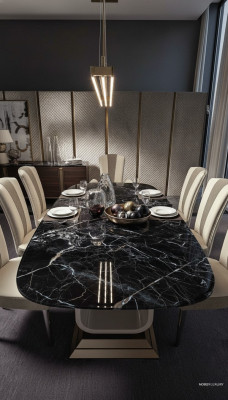Mesa de comedor de lujo, mesa de madera maciza de lujo de Italia, mesa de comedor muebles decoración.
